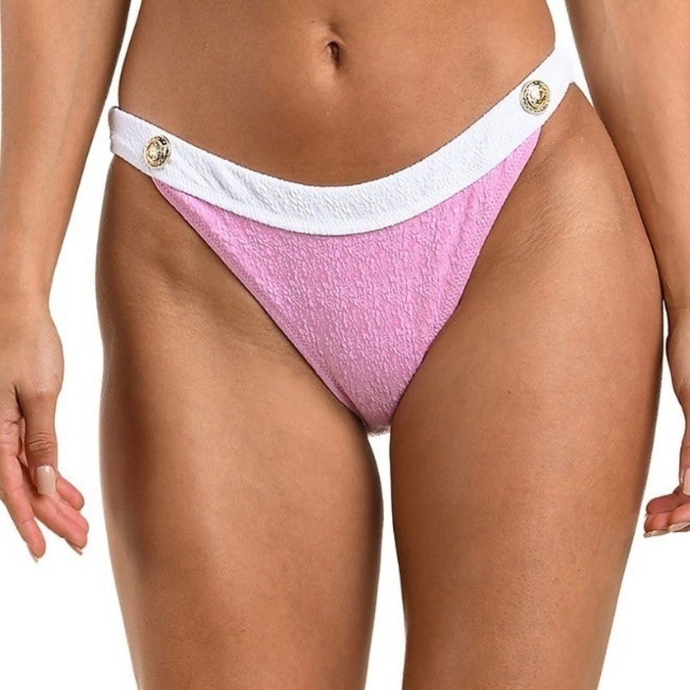 L'AGENCE Jean Colorblocked Chic Bikini Bottom Pink White Gold Button M NEW
